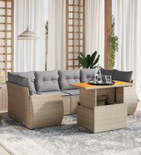 7-tlg. Garten-Sofagarnitur mit Kissen Beige Poly Rattan
