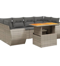7-tlg. Garten-Sofagarnitur mit Kissen Grau Poly Rattan