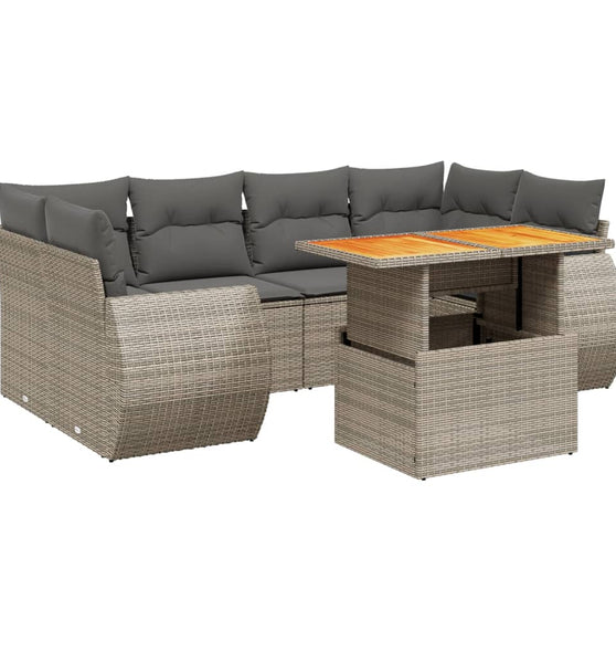 7-tlg. Garten-Sofagarnitur mit Kissen Grau Poly Rattan