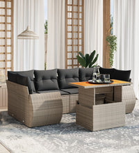 7-tlg. Garten-Sofagarnitur mit Kissen Grau Poly Rattan