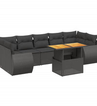 8-tlg. Garten-Sofagarnitur mit Kissen Schwarz Poly Rattan