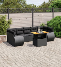 8-tlg. Garten-Sofagarnitur mit Kissen Schwarz Poly Rattan