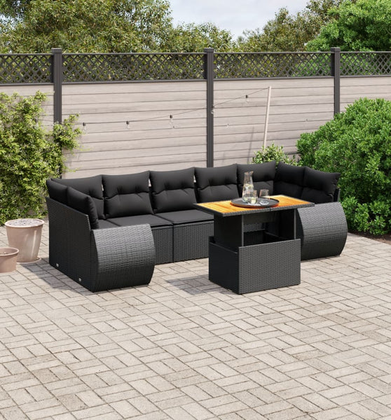 8-tlg. Garten-Sofagarnitur mit Kissen Schwarz Poly Rattan