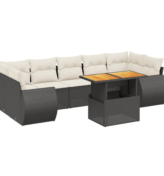 8-tlg. Garten-Sofagarnitur mit Kissen Schwarz Poly Rattan