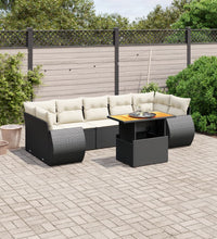 8-tlg. Garten-Sofagarnitur mit Kissen Schwarz Poly Rattan