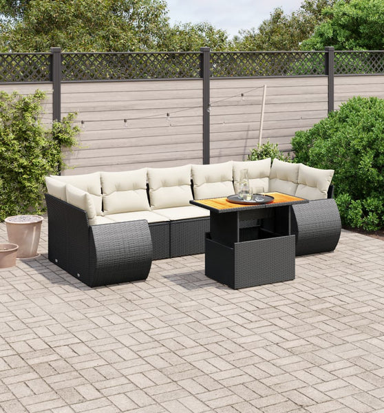 8-tlg. Garten-Sofagarnitur mit Kissen Schwarz Poly Rattan