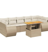 8-tlg. Garten-Sofagarnitur mit Kissen Beige Poly Rattan