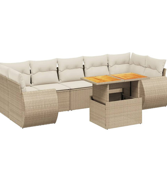 8-tlg. Garten-Sofagarnitur mit Kissen Beige Poly Rattan