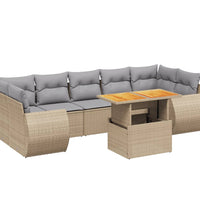 8-tlg. Garten-Sofagarnitur mit Kissen Beige Poly Rattan