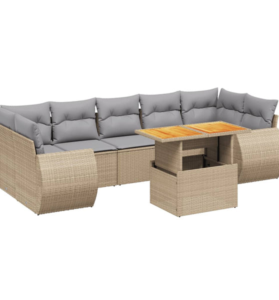 8-tlg. Garten-Sofagarnitur mit Kissen Beige Poly Rattan