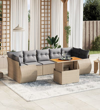 8-tlg. Garten-Sofagarnitur mit Kissen Beige Poly Rattan