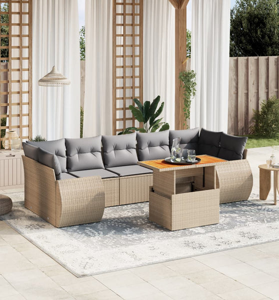 8-tlg. Garten-Sofagarnitur mit Kissen Beige Poly Rattan