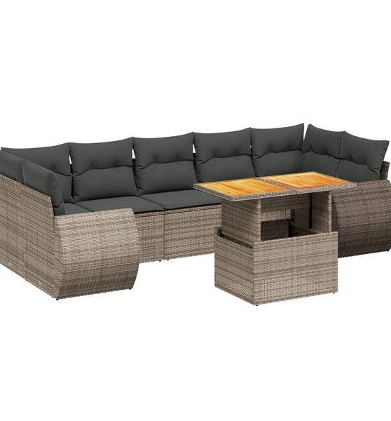 8-tlg. Garten-Sofagarnitur mit Kissen Grau Poly Rattan