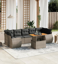 8-tlg. Garten-Sofagarnitur mit Kissen Grau Poly Rattan