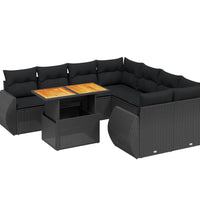 9-tlg. Garten-Sofagarnitur mit Kissen Schwarz Poly Rattan
