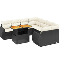 9-tlg. Garten-Sofagarnitur mit Kissen Schwarz Poly Rattan