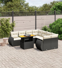 9-tlg. Garten-Sofagarnitur mit Kissen Schwarz Poly Rattan