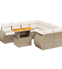 9-tlg. Garten-Sofagarnitur mit Kissen Beige Poly Rattan