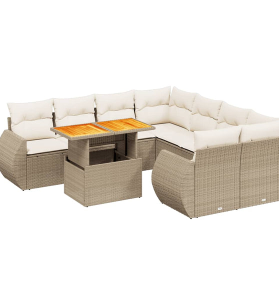 9-tlg. Garten-Sofagarnitur mit Kissen Beige Poly Rattan