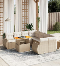 9-tlg. Garten-Sofagarnitur mit Kissen Beige Poly Rattan