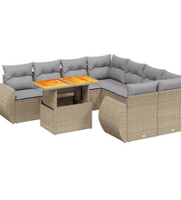 9-tlg. Garten-Sofagarnitur mit Kissen Beige Poly Rattan