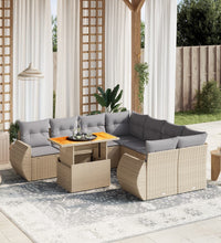 9-tlg. Garten-Sofagarnitur mit Kissen Beige Poly Rattan