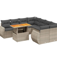 9-tlg. Garten-Sofagarnitur mit Kissen Grau Poly Rattan