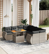 9-tlg. Garten-Sofagarnitur mit Kissen Grau Poly Rattan
