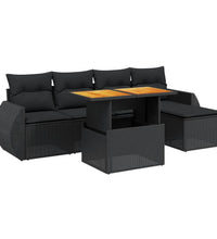 6-tlg. Garten-Sofagarnitur mit Kissen Schwarz Poly Rattan