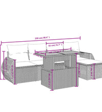 6-tlg. Garten-Sofagarnitur mit Kissen Schwarz Poly Rattan