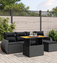 6-tlg. Garten-Sofagarnitur mit Kissen Schwarz Poly Rattan