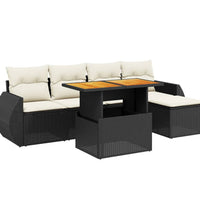 6-tlg. Garten-Sofagarnitur mit Kissen Schwarz Poly Rattan