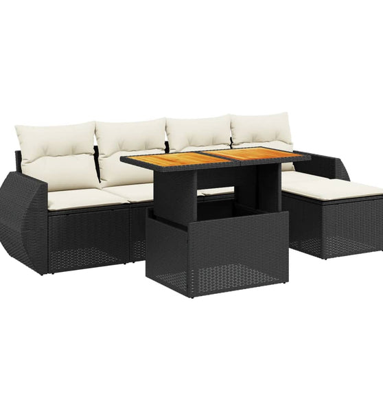 6-tlg. Garten-Sofagarnitur mit Kissen Schwarz Poly Rattan