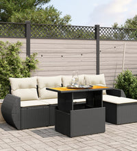 6-tlg. Garten-Sofagarnitur mit Kissen Schwarz Poly Rattan