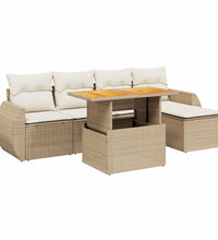 6-tlg. Garten-Sofagarnitur mit Kissen Beige Poly Rattan