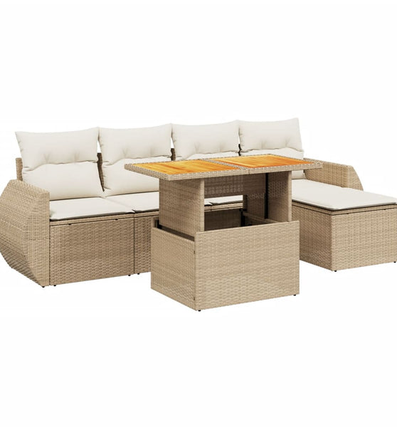 6-tlg. Garten-Sofagarnitur mit Kissen Beige Poly Rattan