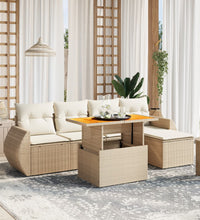 6-tlg. Garten-Sofagarnitur mit Kissen Beige Poly Rattan