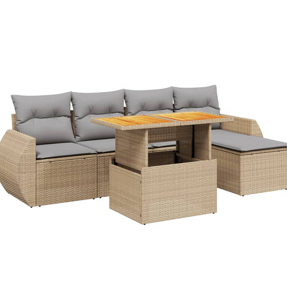 6-tlg. Garten-Sofagarnitur mit Kissen Beige Poly Rattan