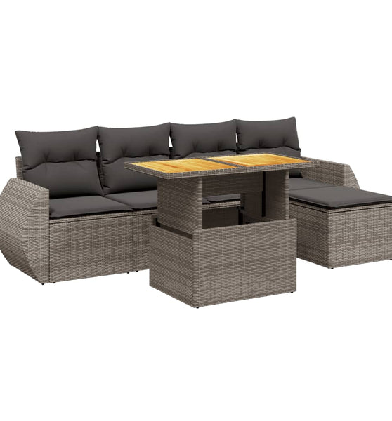 6-tlg. Garten-Sofagarnitur mit Kissen Grau Poly Rattan