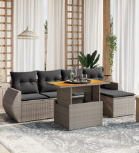 6-tlg. Garten-Sofagarnitur mit Kissen Grau Poly Rattan