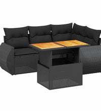 5-tlg. Garten-Sofagarnitur mit Kissen Schwarz Poly Rattan