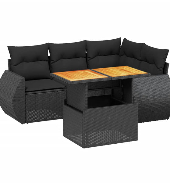 5-tlg. Garten-Sofagarnitur mit Kissen Schwarz Poly Rattan