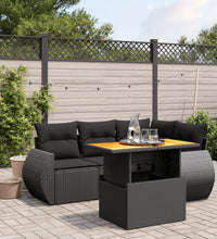 5-tlg. Garten-Sofagarnitur mit Kissen Schwarz Poly Rattan