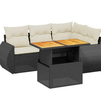 5-tlg. Garten-Sofagarnitur mit Kissen Schwarz Poly Rattan