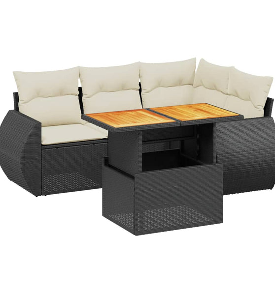 5-tlg. Garten-Sofagarnitur mit Kissen Schwarz Poly Rattan