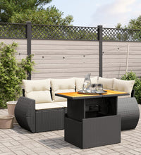 5-tlg. Garten-Sofagarnitur mit Kissen Schwarz Poly Rattan