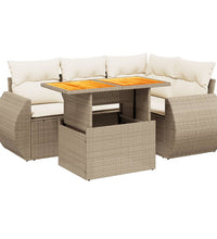 5-tlg. Garten-Sofagarnitur mit Kissen Beige Poly Rattan