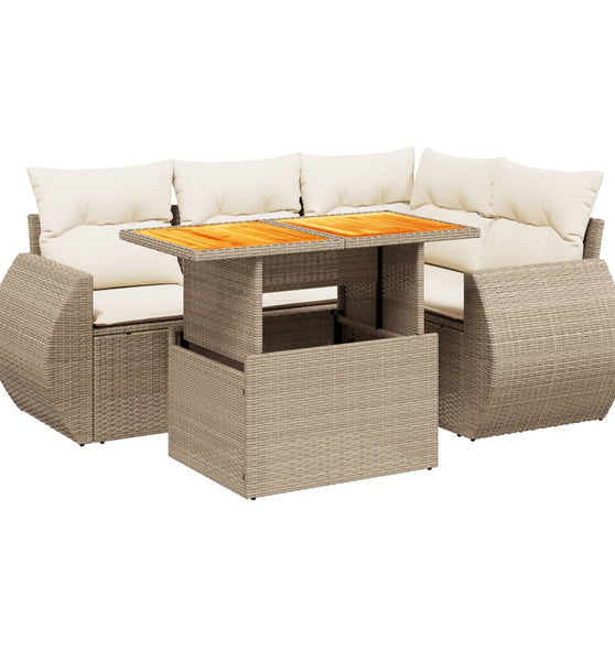 5-tlg. Garten-Sofagarnitur mit Kissen Beige Poly Rattan