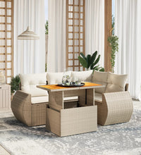 5-tlg. Garten-Sofagarnitur mit Kissen Beige Poly Rattan