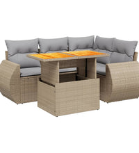5-tlg. Garten-Sofagarnitur mit Kissen Beige Poly Rattan